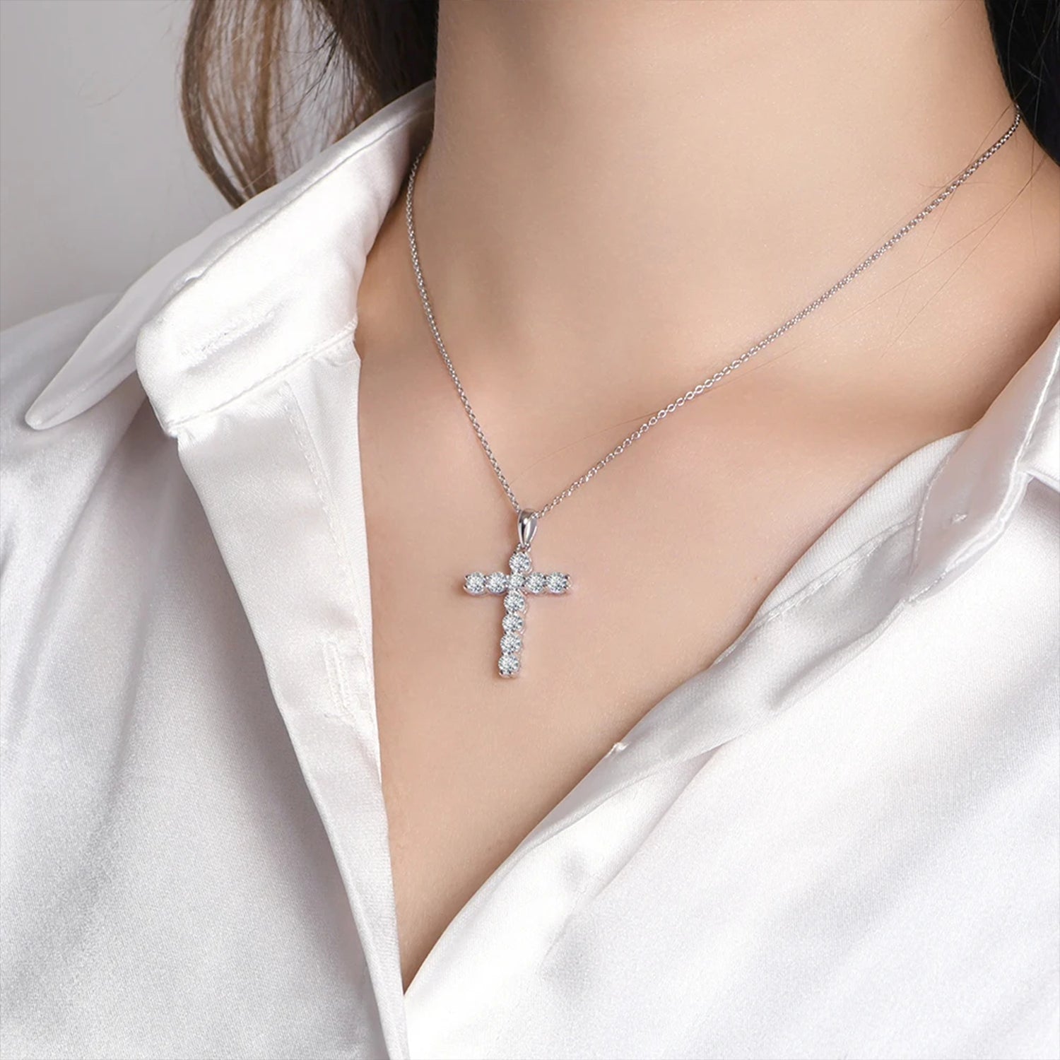Sacred Moissanite Cross Pendant Necklace